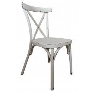 Cross Back Aluminium Dining Chair - Vintage White Colour